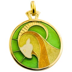 Capricorn Plique a Jour Pendant 18 Karat Yellow Gold