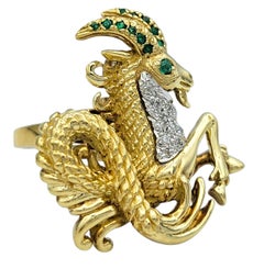 Capricorn Sea Goat Convertible Ring / Brooch in Polished 18 Karat Yellow Gold