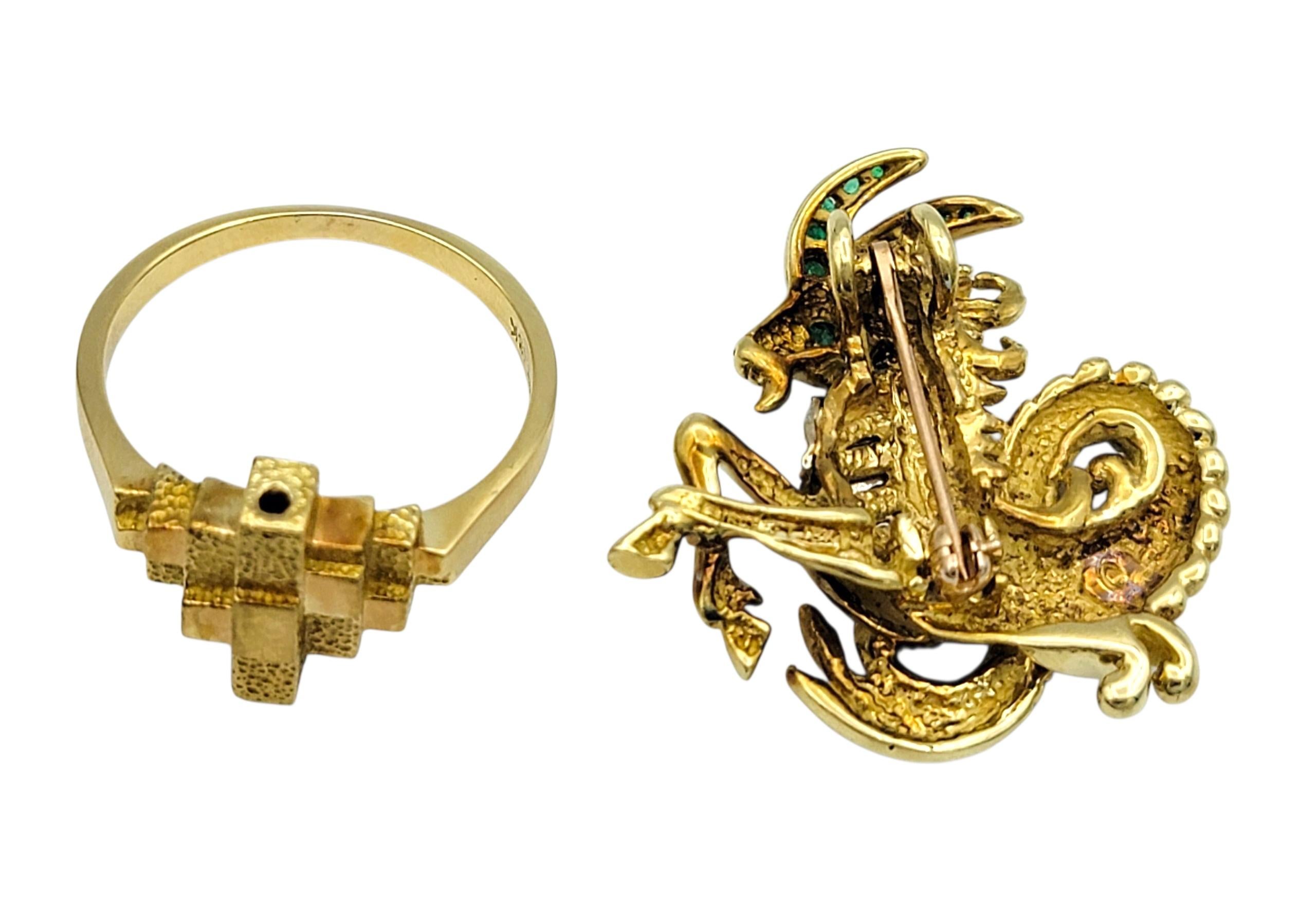 Anello / Spilla convertibile Capricorno Sea Goat in oro giallo 18 carati lucido in vendita 1