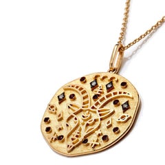 Capricorn Zodiac Charm Necklace Lucky Stone Diamond and Ruby 14K Yellow Gold