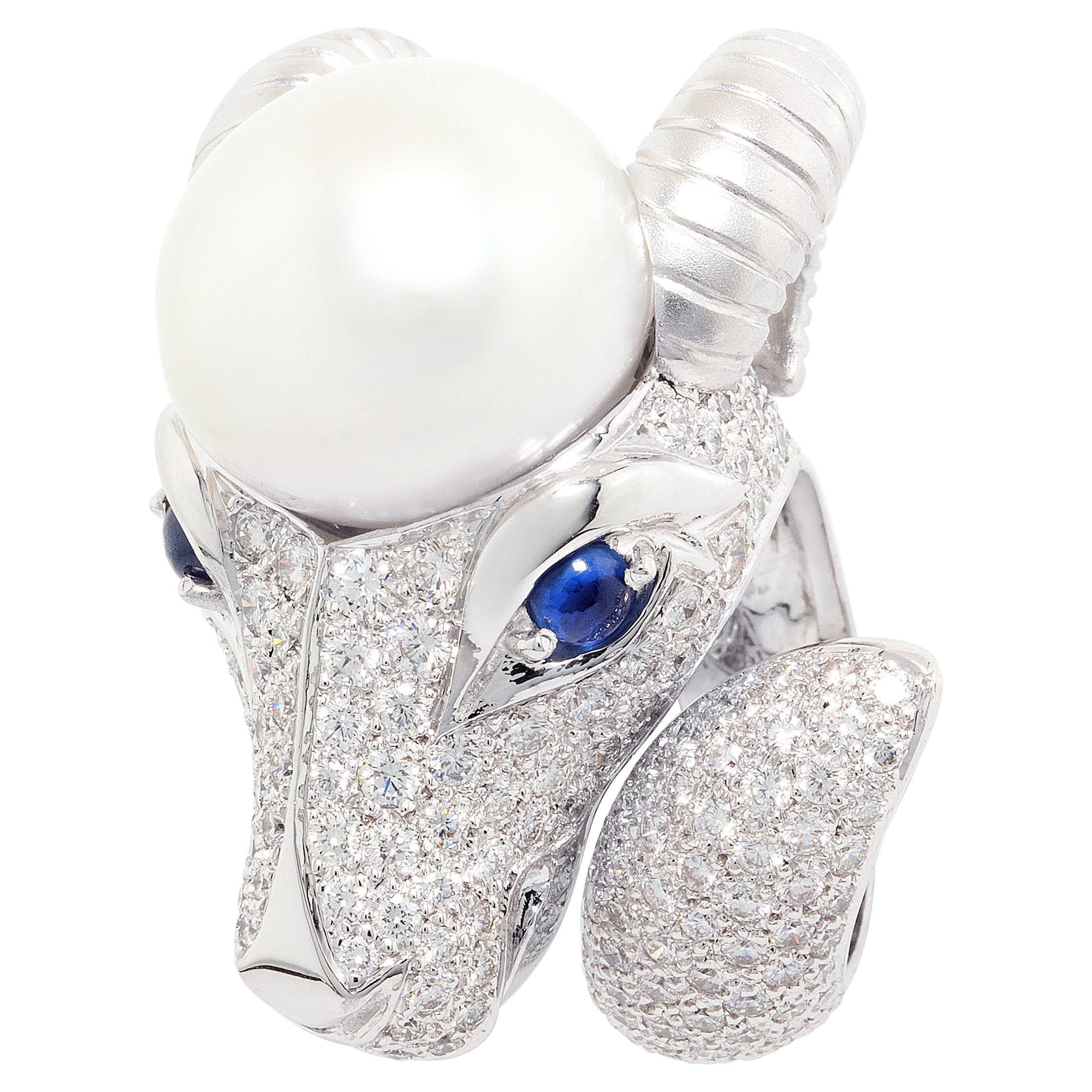 Capricorn Zodiac Cocktail-Ring Diamanten Perlen Design von Ella Gafter