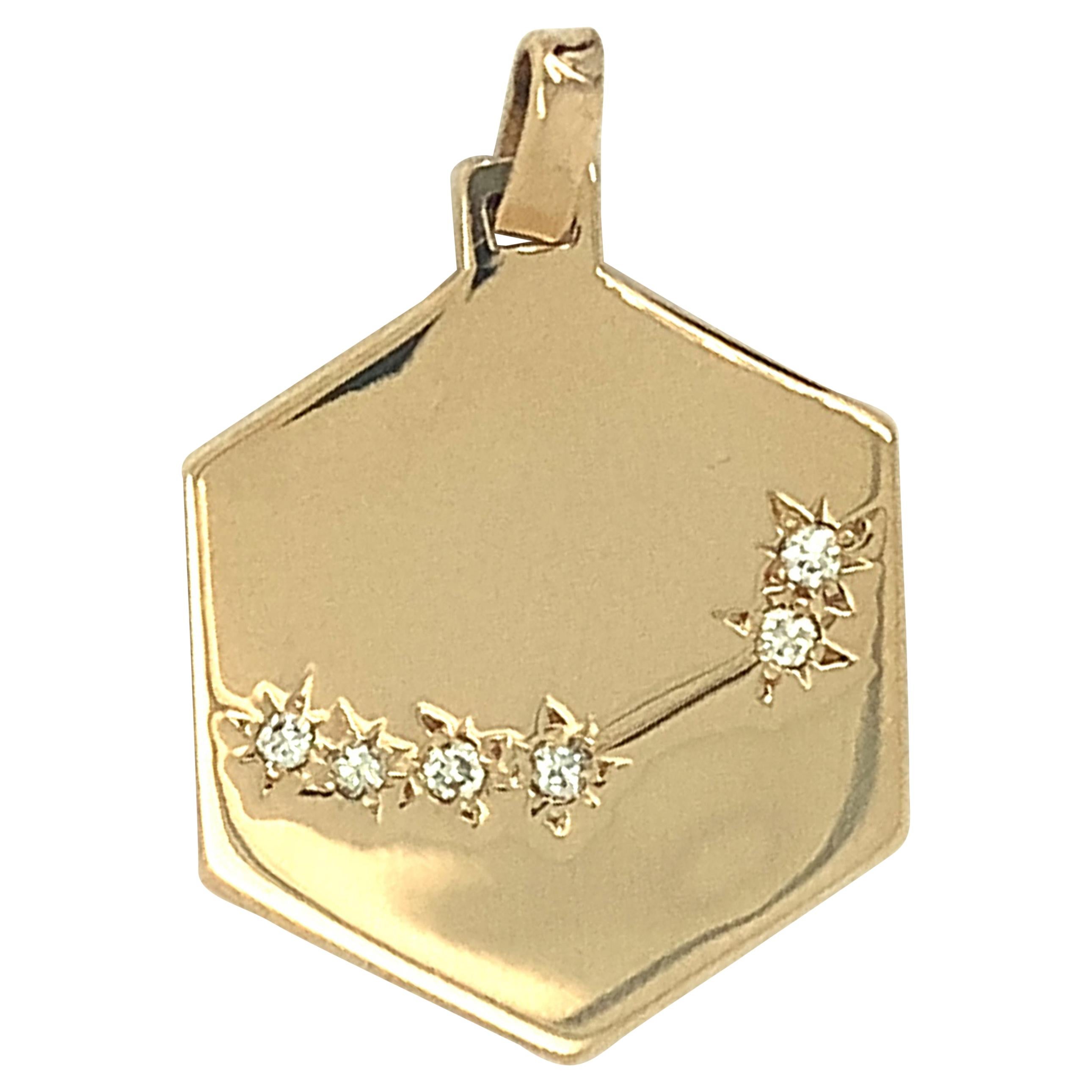 Capricorn Zodiac Constellation Gold Diamond Charm/Pendant For Sale