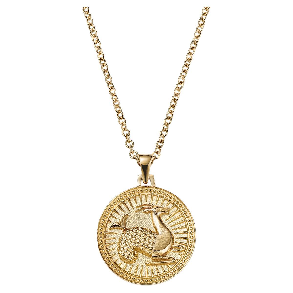 Capricorn Zodiac Pendant Necklace 18kt Fairmined Ecological Gold For Sale