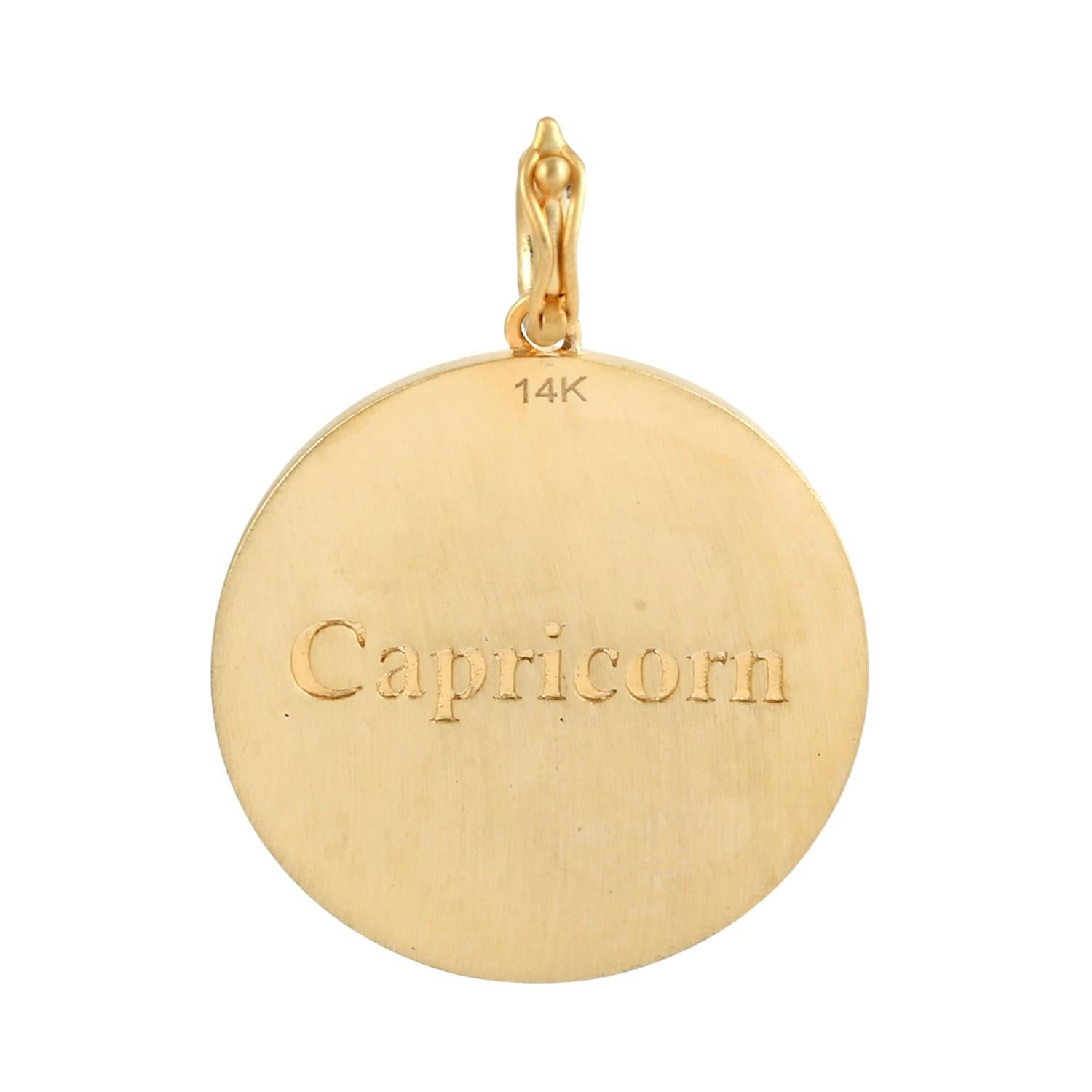 Capricorn Zodiac Pendant With Diamonds Made In 14k Yellow Gold im Zustand „Neu“ im Angebot in New York, NY