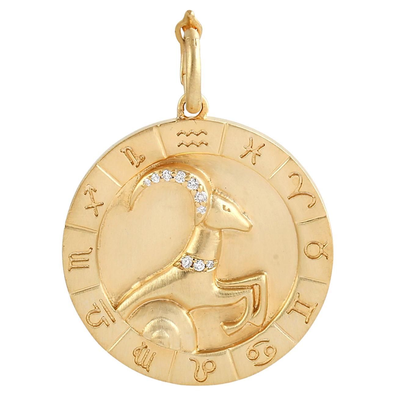 Capricorn Zodiac Pendant With Diamonds Made In 14k Yellow Gold