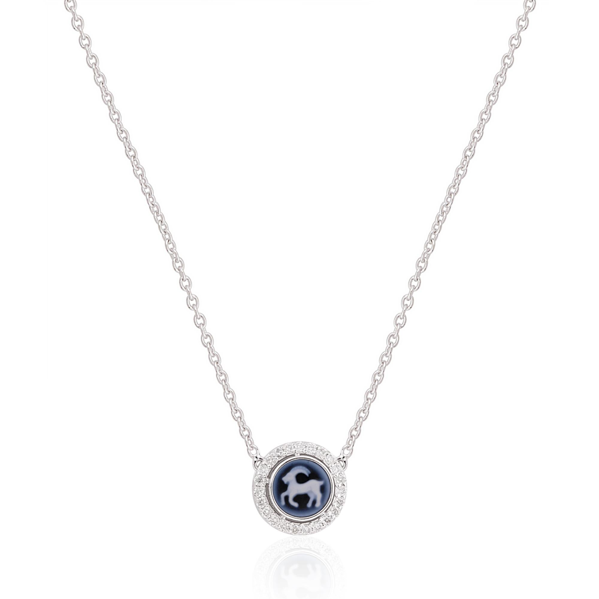 Embrace your astrological identity with this exquisite Capricorn zodiac sign pendant necklace. Meticulously crafted in 14-karat white gold, this fine jewelry piece showcases intricate detailing and shimmering H/SI diamonds, making it a true symbol