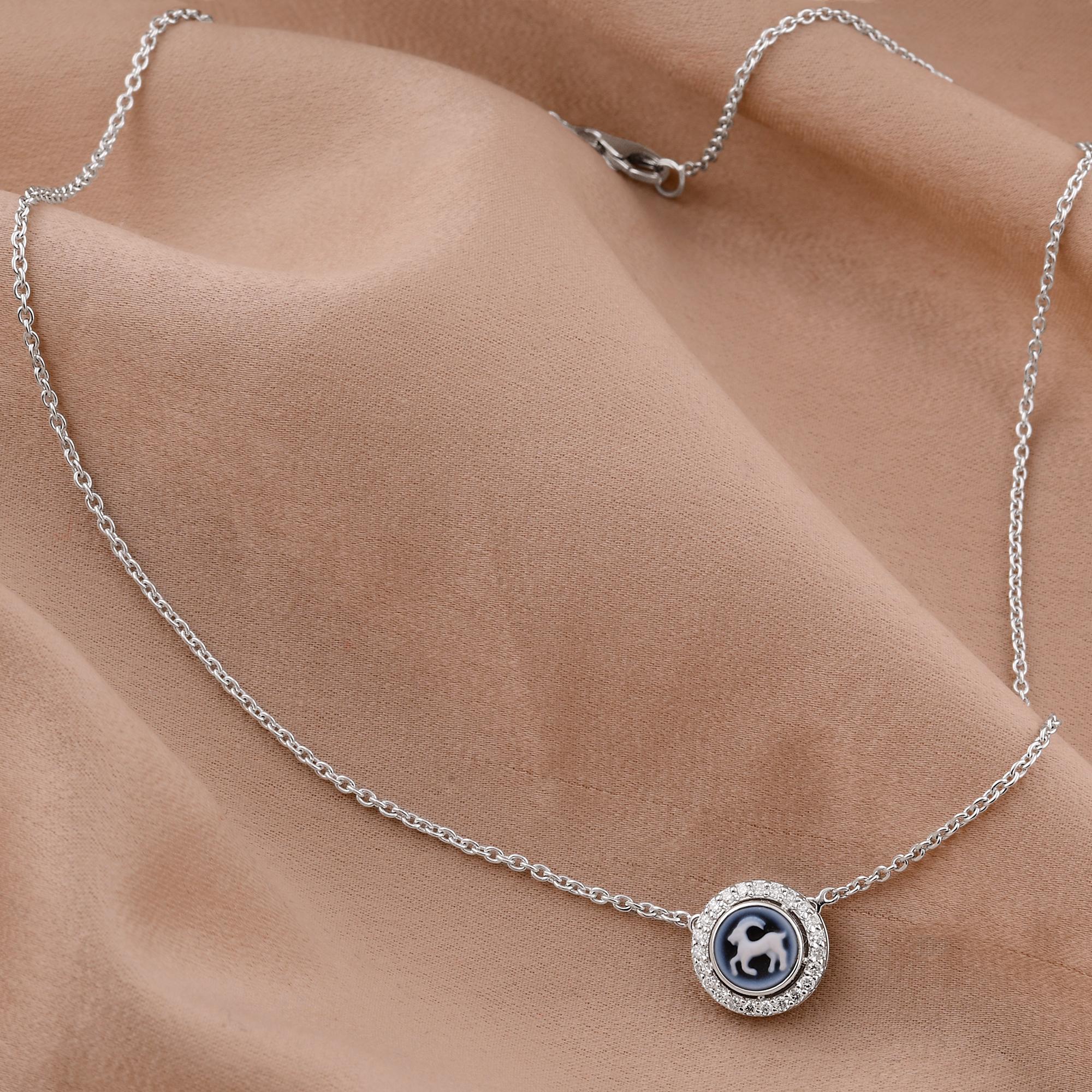 Capricorn Zodiac Sign H/SI Diamond Astrological Pendant 14k White Gold Necklace In New Condition For Sale In Diera, Dubai