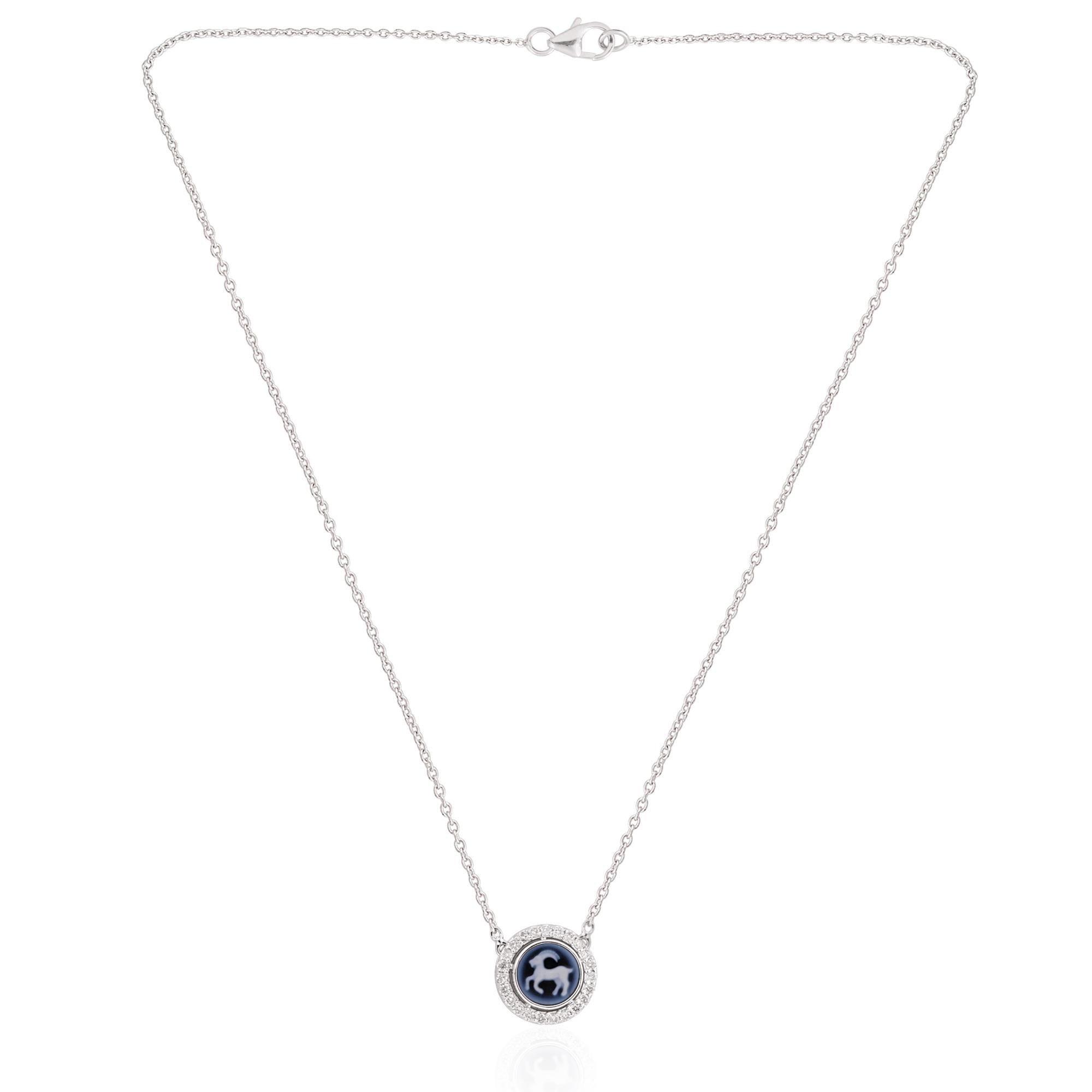 Capricorn Zodiac Sign H/SI Diamond Astrological Pendant 14k White Gold Necklace For Sale 1