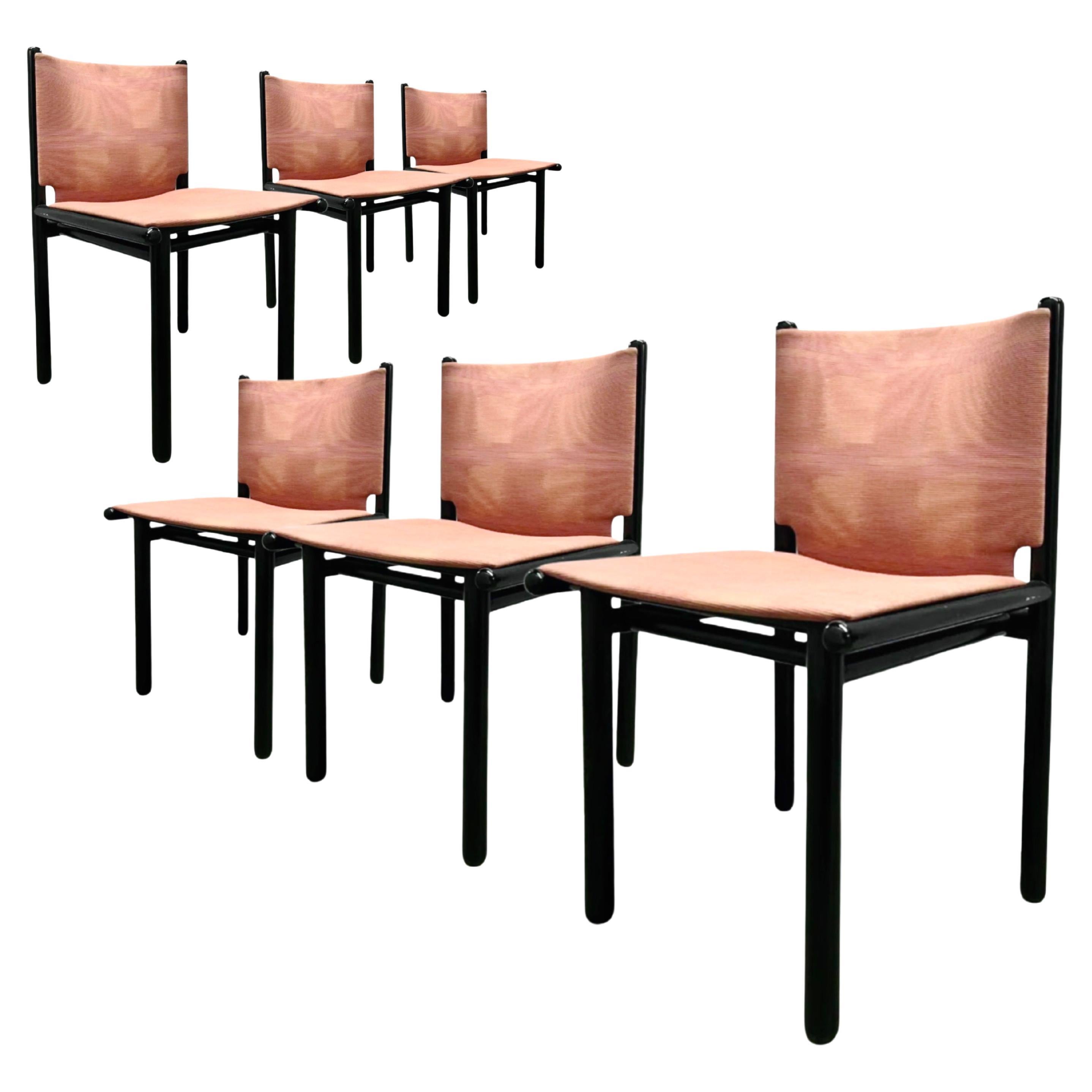 Ensemble de chaises de salle à manger Caprille, Gianfranco Frattini pour Cassina, noir et rose, 1980