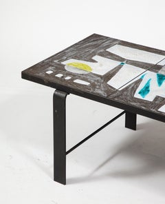 Capron Style Colorful Ceramic Coffee Cocktail Table, France 1950's