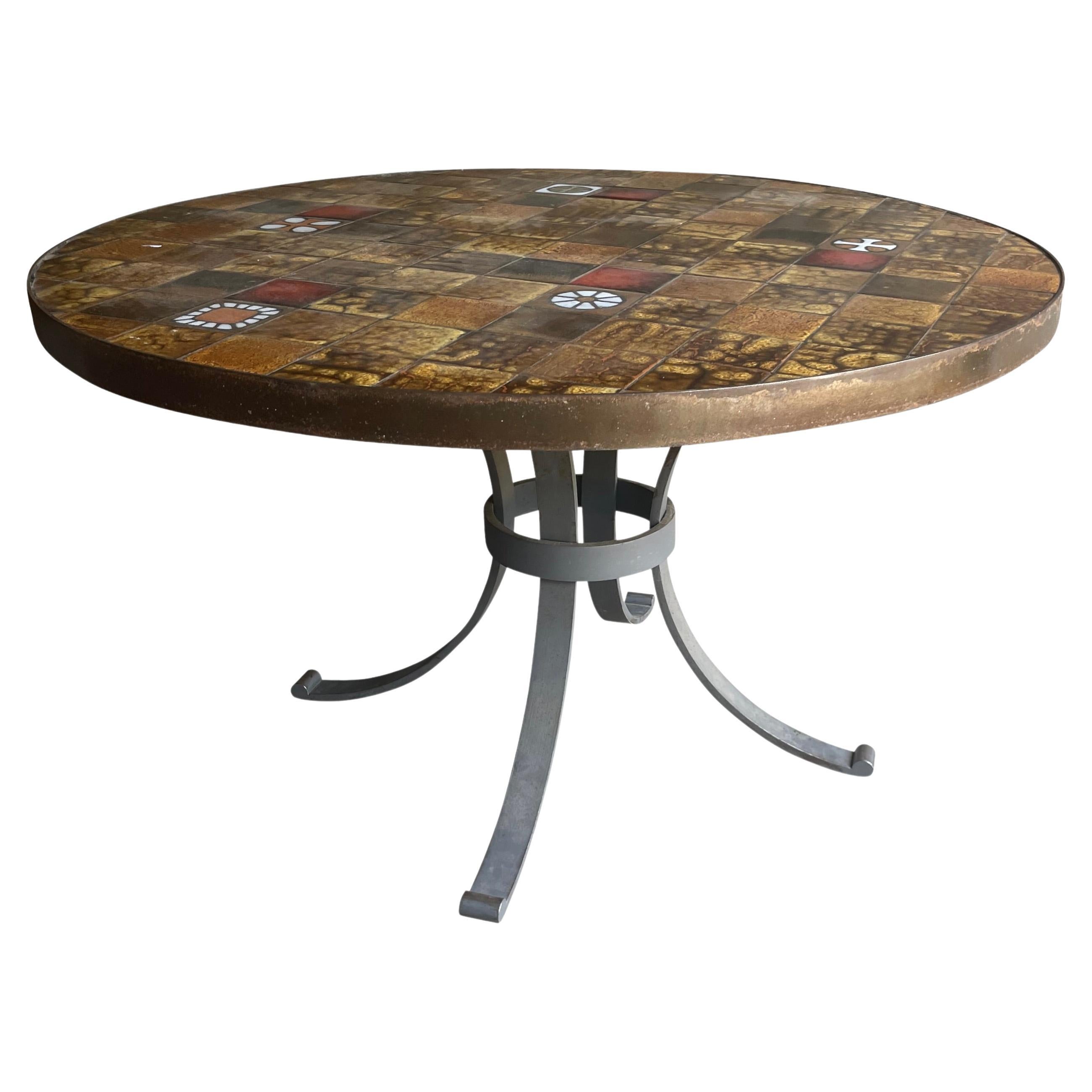 Capron Style Tile Dining Table with Metal Base, France, 1960's For Sale at  1stDibs