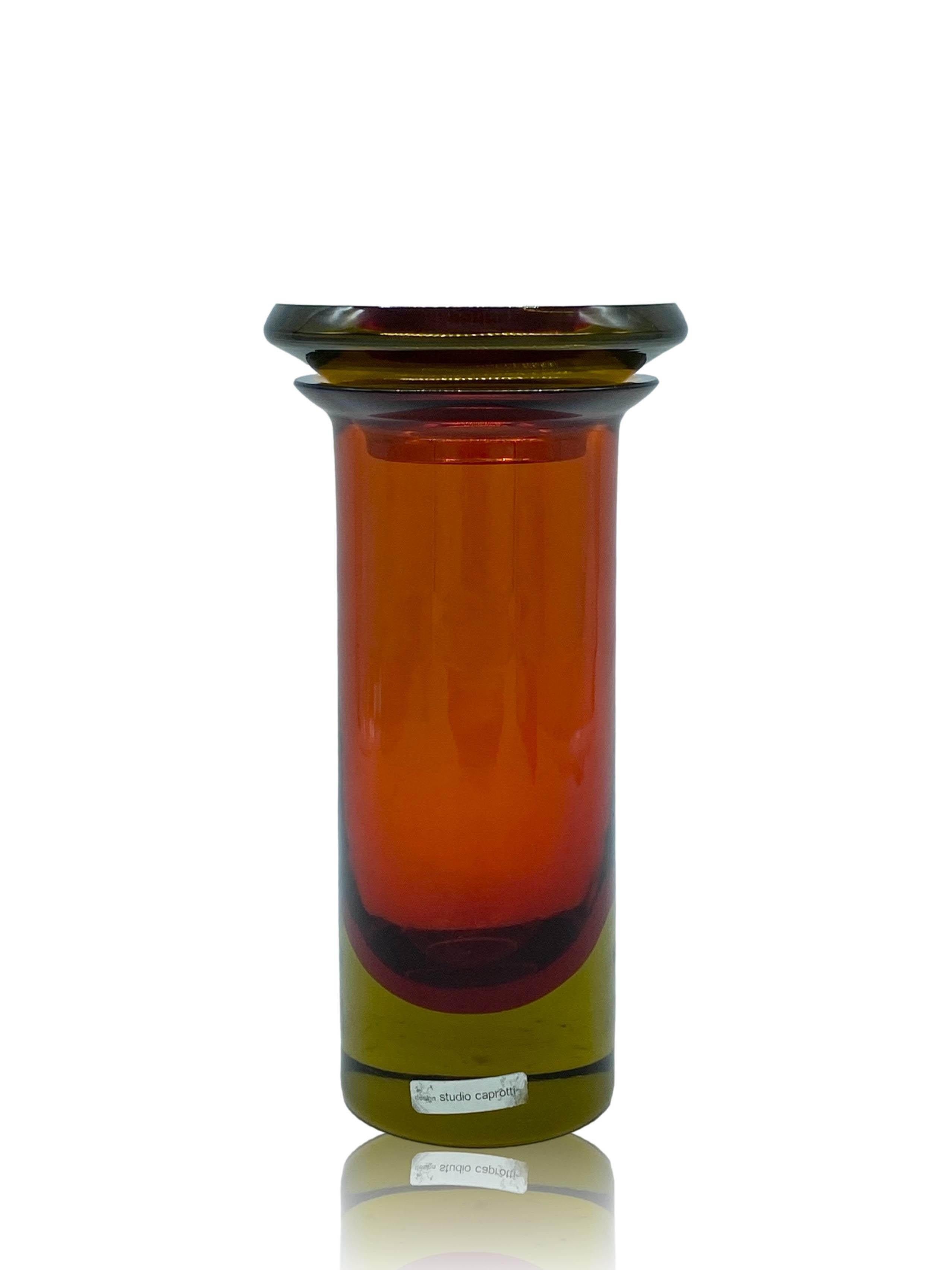 Red and amber Submerged Murano glass bottle, Caprotti Ermanno 1970 Design Studio.