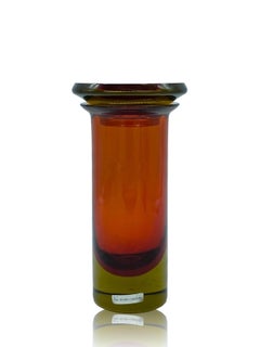 Bouteille en verre de Murano submergé rouge et ambré Caprotti Studio Design, Italie, 1970
