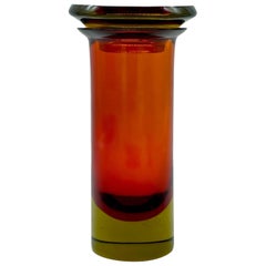 Caprotti Studio Design Red & Amber Submerged Murano Glass Bottle, Italy 1970s