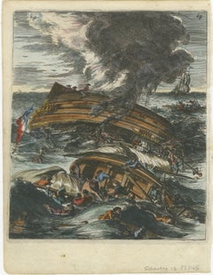 Capsizing Warships – Hand-Colored Etching of Schouten’s East Indian Voyage, 1676