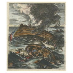 Capsizing Warships – Hand-Colored Etching of Schouten’s East Indian Voyage, 1676