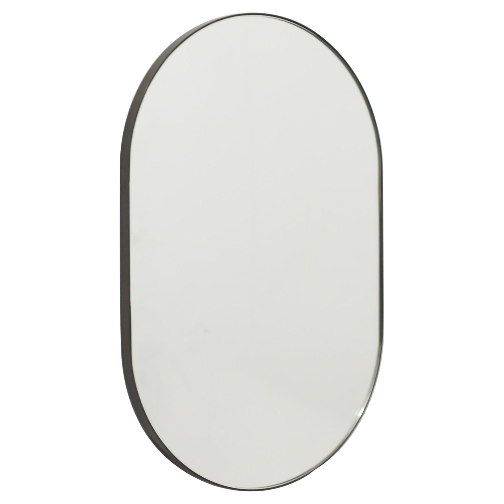 Capsula Capsule Pill Shaped Modern Mirror with Bronze Patina Brass Frame, Large For Sale