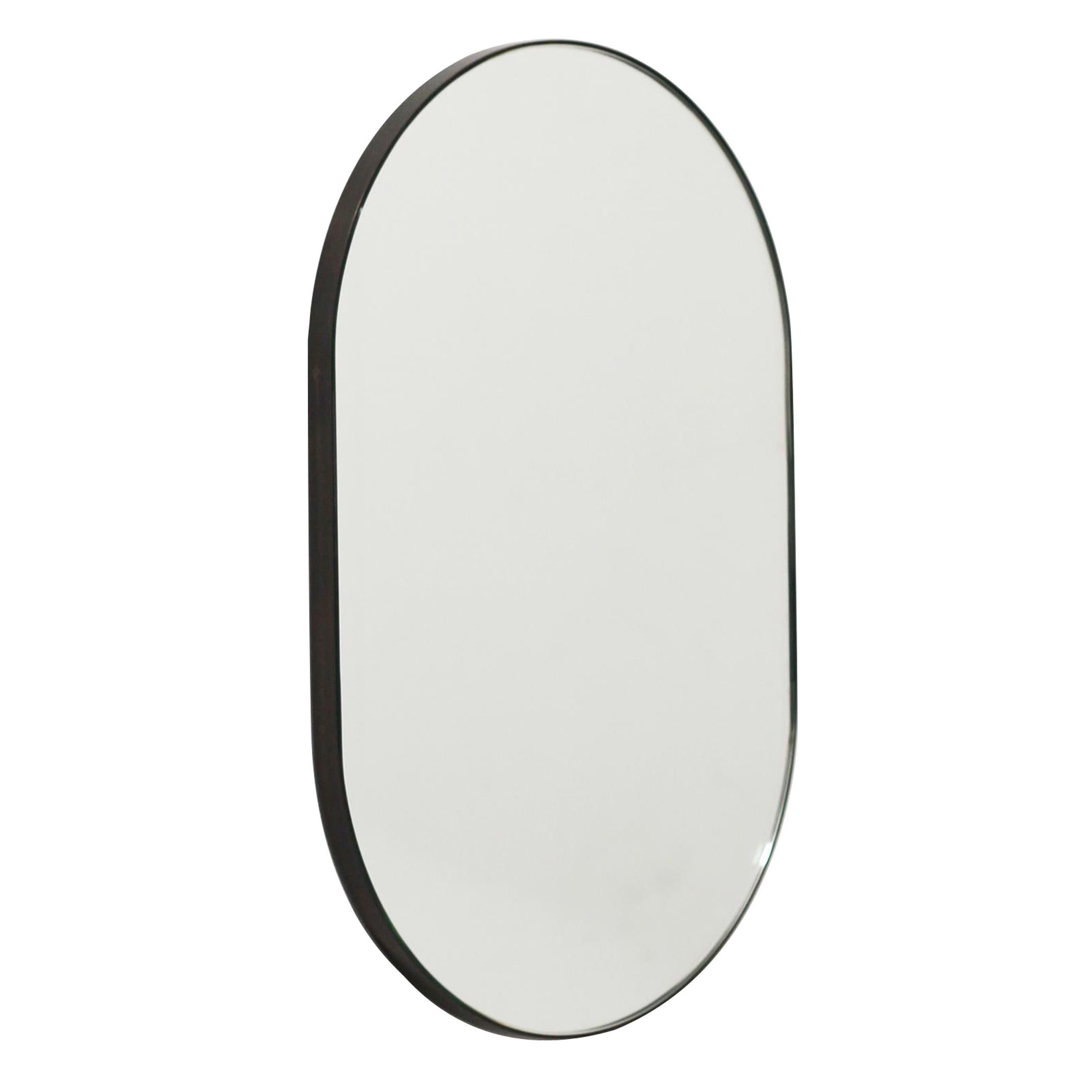 Capsula Capsule Pill Shaped Modern Mirror with Bronze Patina Brass Frame, Medium