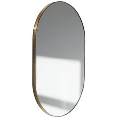 In Stock Capsula Pill Shaped Mirror with Demister Pad, Brass Frame, XL