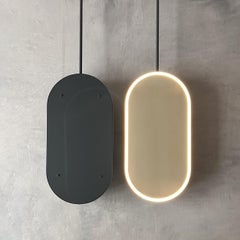 Capsula Ceiling Suspended Illuminated Mirror with Modern Anthracite Grey Frame