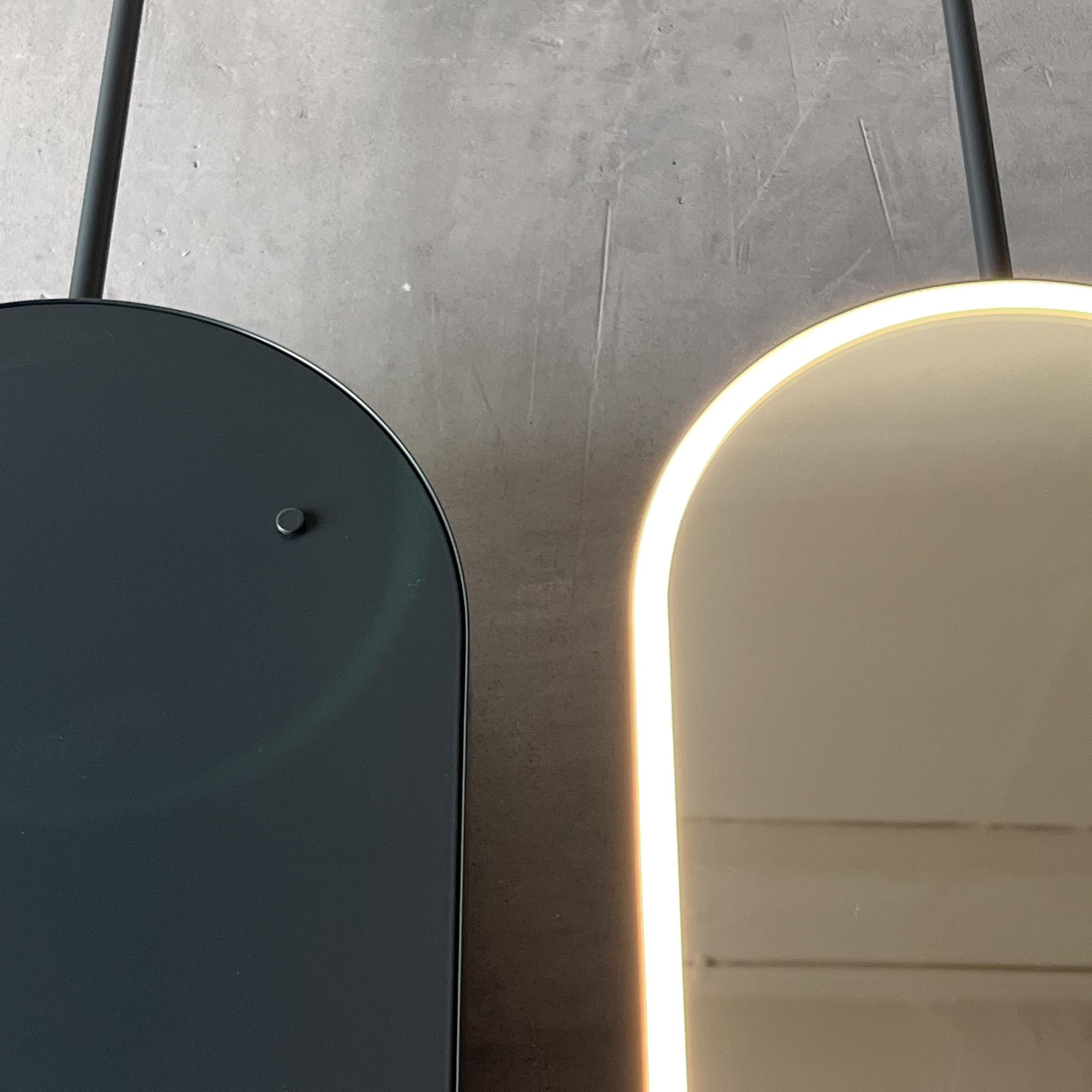 Capsula Ceiling Suspended Illuminated Mirror with Modern Anthracite Grey Frame In New Condition For Sale In London, GB
