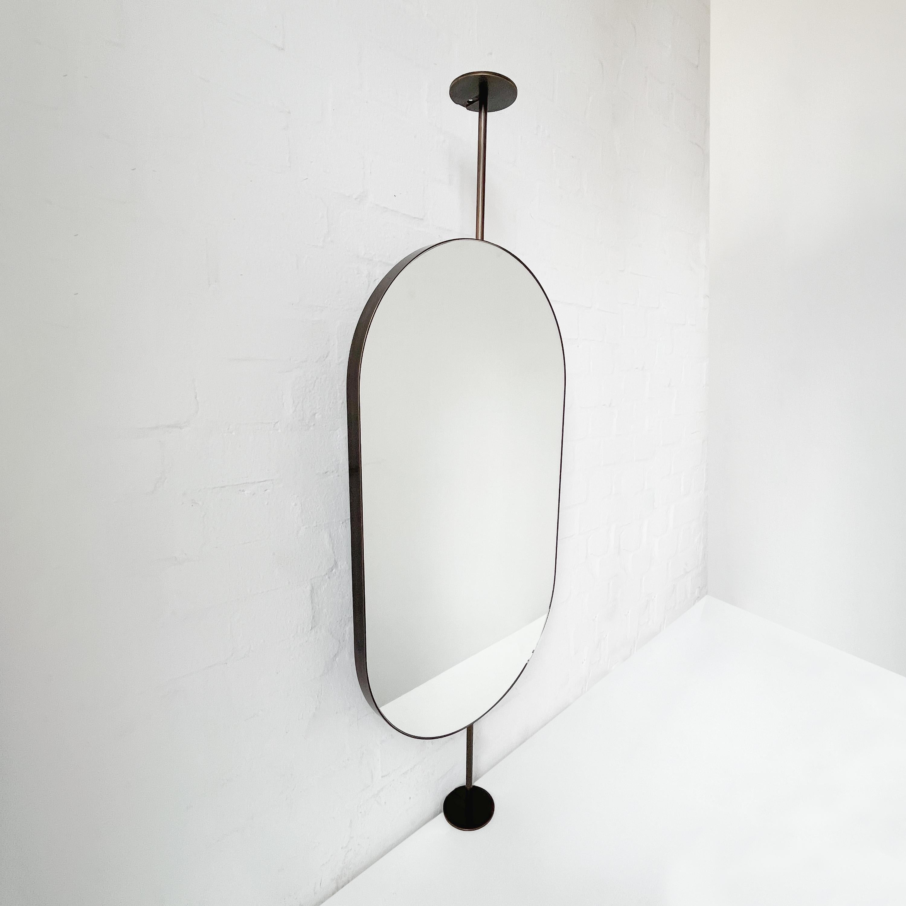 Capsula Countertop to Ceiling Attached Pill shaped Mirror, Bronze Patina Frame In New Condition For Sale In London, GB