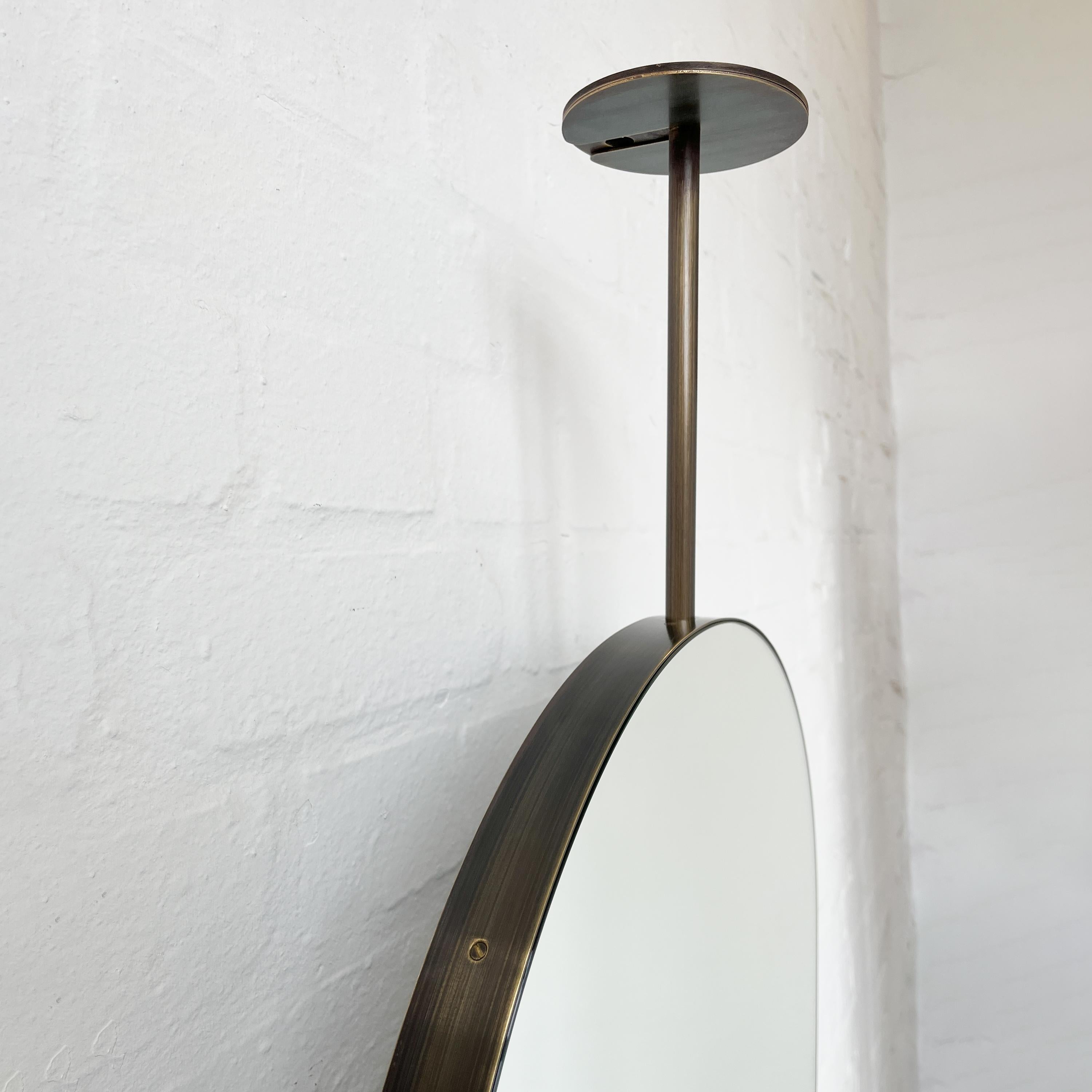 Contemporary Capsula Countertop to Ceiling Attached Pill shaped Mirror, Bronze Patina Frame For Sale
