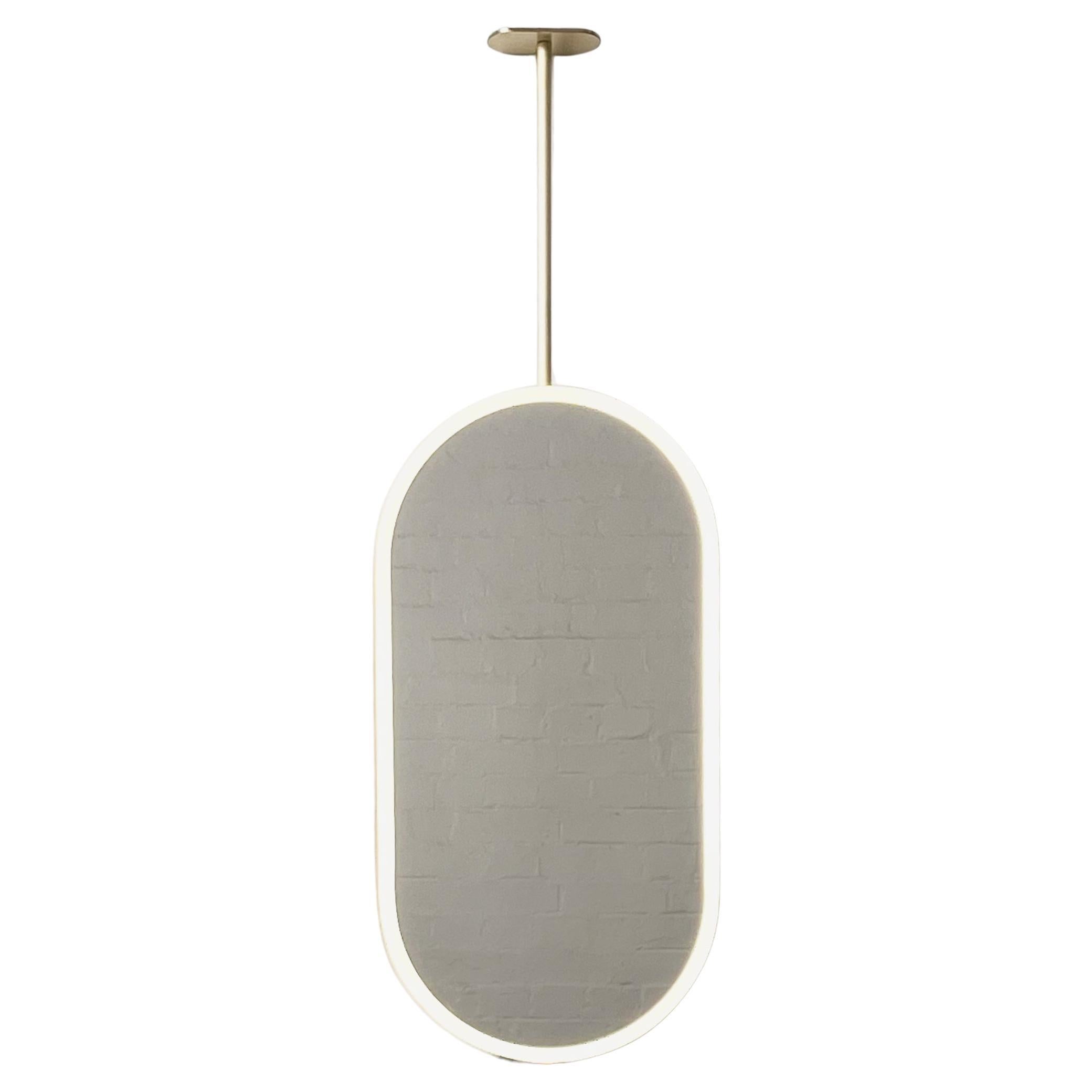Capsula Front Illuminated Ceiling Suspended Modern Mirror with a Brass Frame