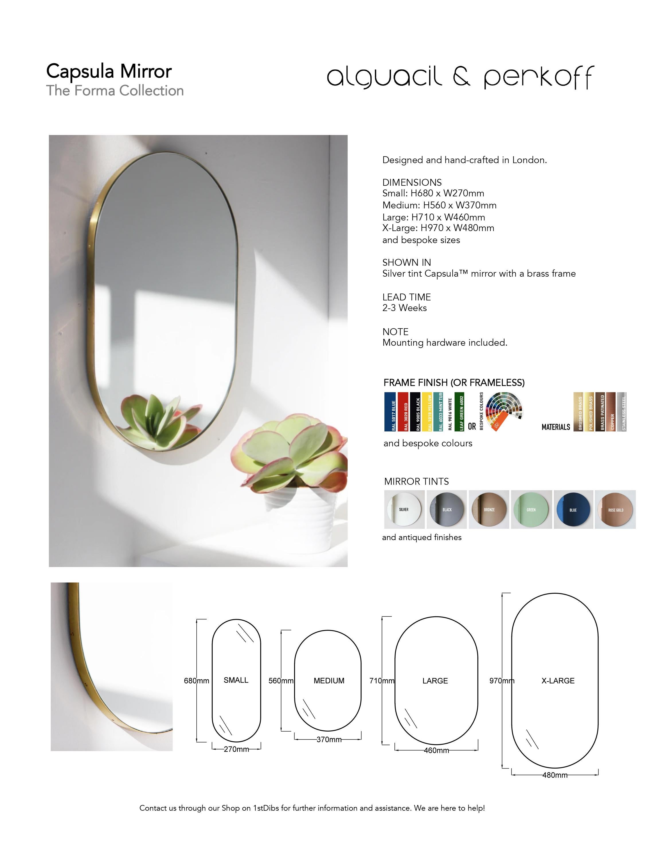 Capsula Illuminated Capsule Shape Modern Mirror with Brass Frame, Medium For Sale 3