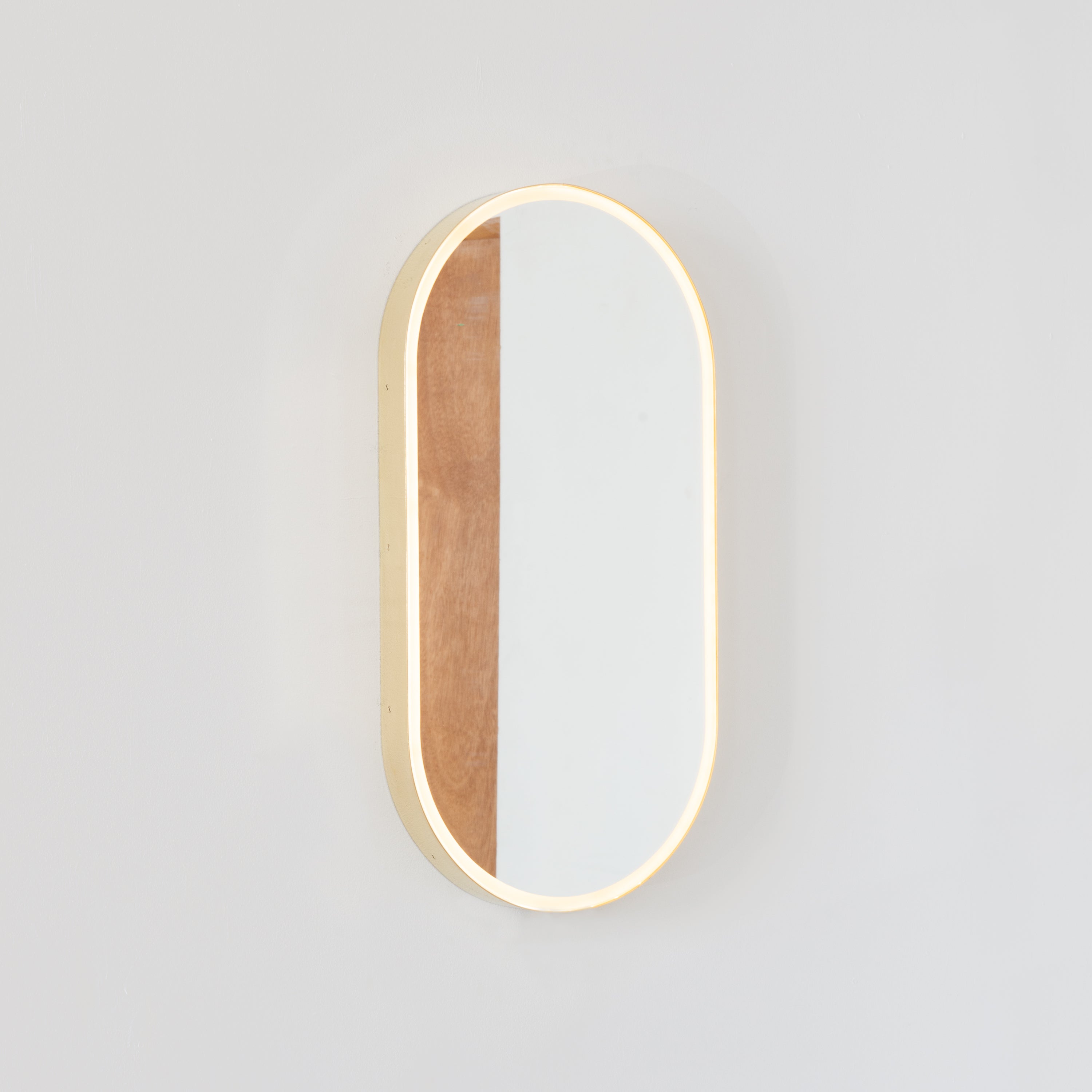 Capsula Illuminated Capsule Shaped Customisable Mirror with Brass Frame, Large For Sale 2