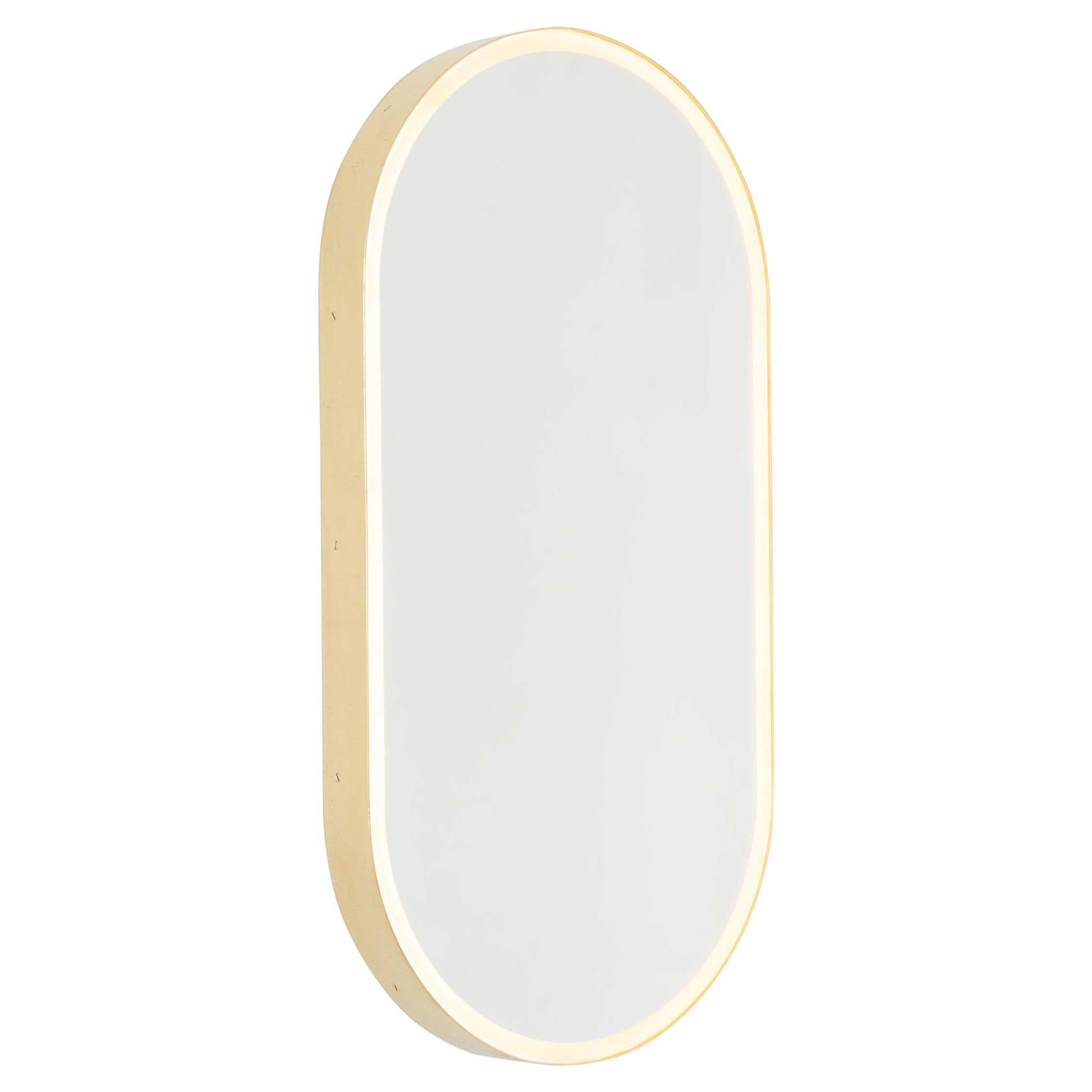 Capsula Espejo Contemporáneo Iluminado en Forma de Píldora con Marco de Latón, XL