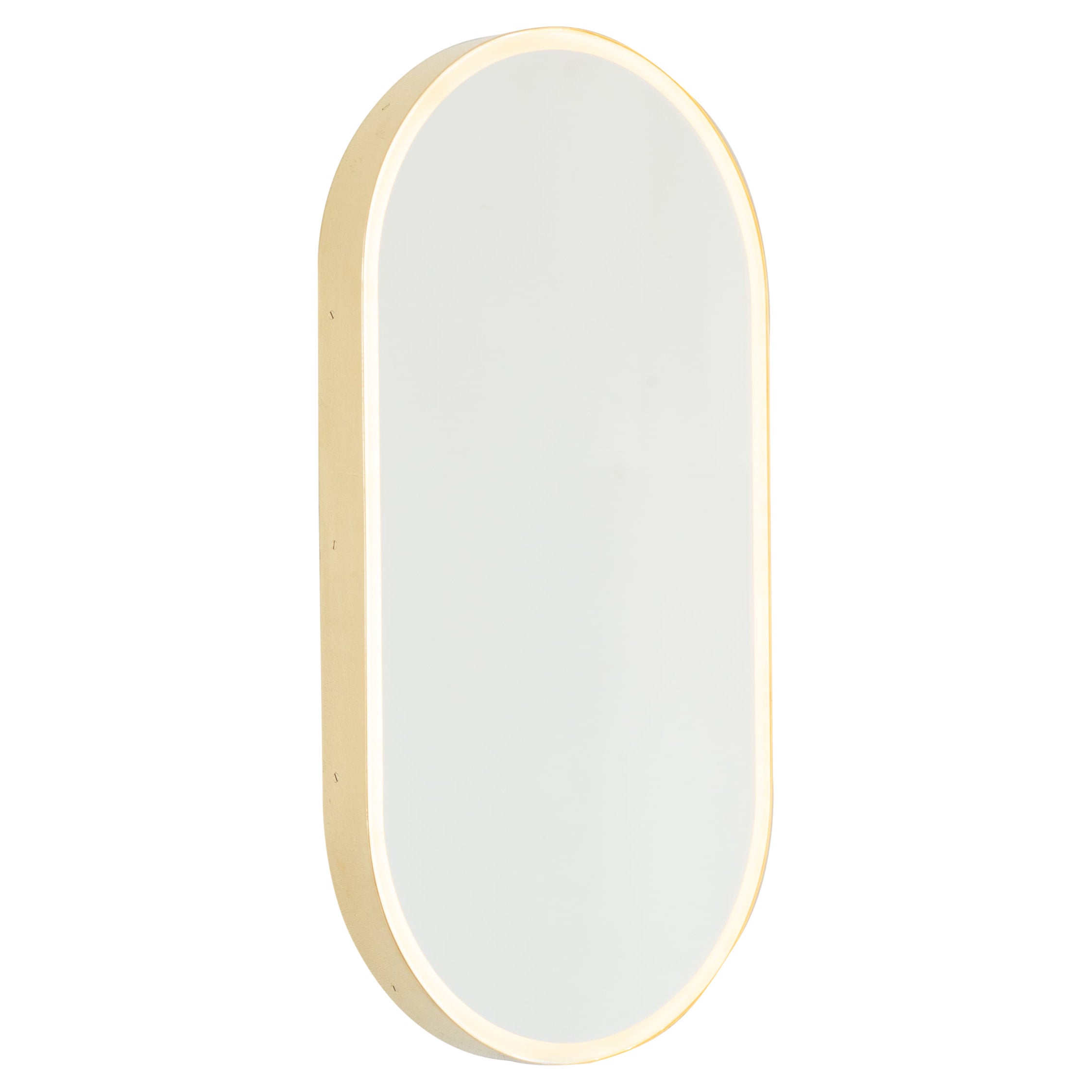 Capsula Illuminated Customisable Contemporary Mirror with Brass Frame, Small