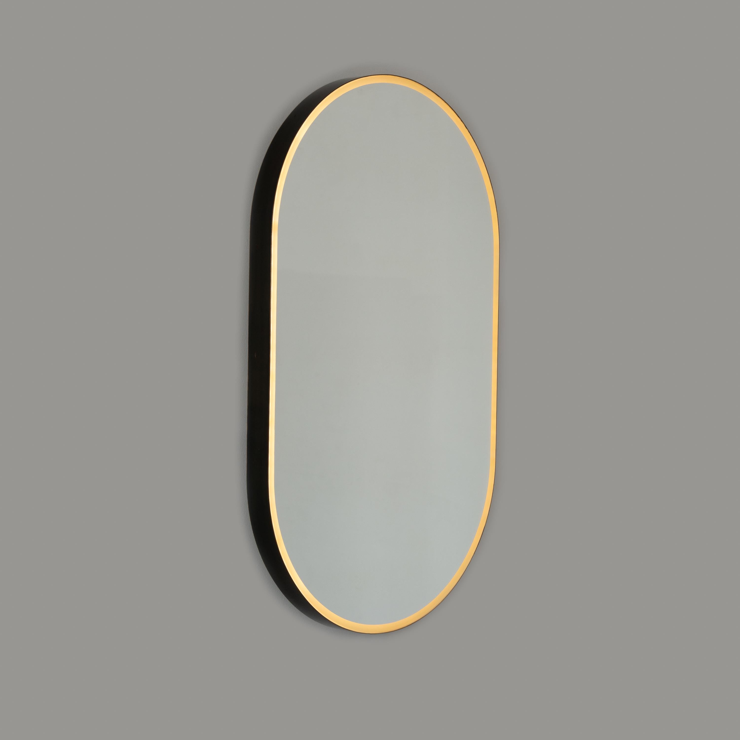 Capsula Front Illuminated Pill Shaped Mirror, Bronze Patina Frame, XL In New Condition For Sale In London, GB