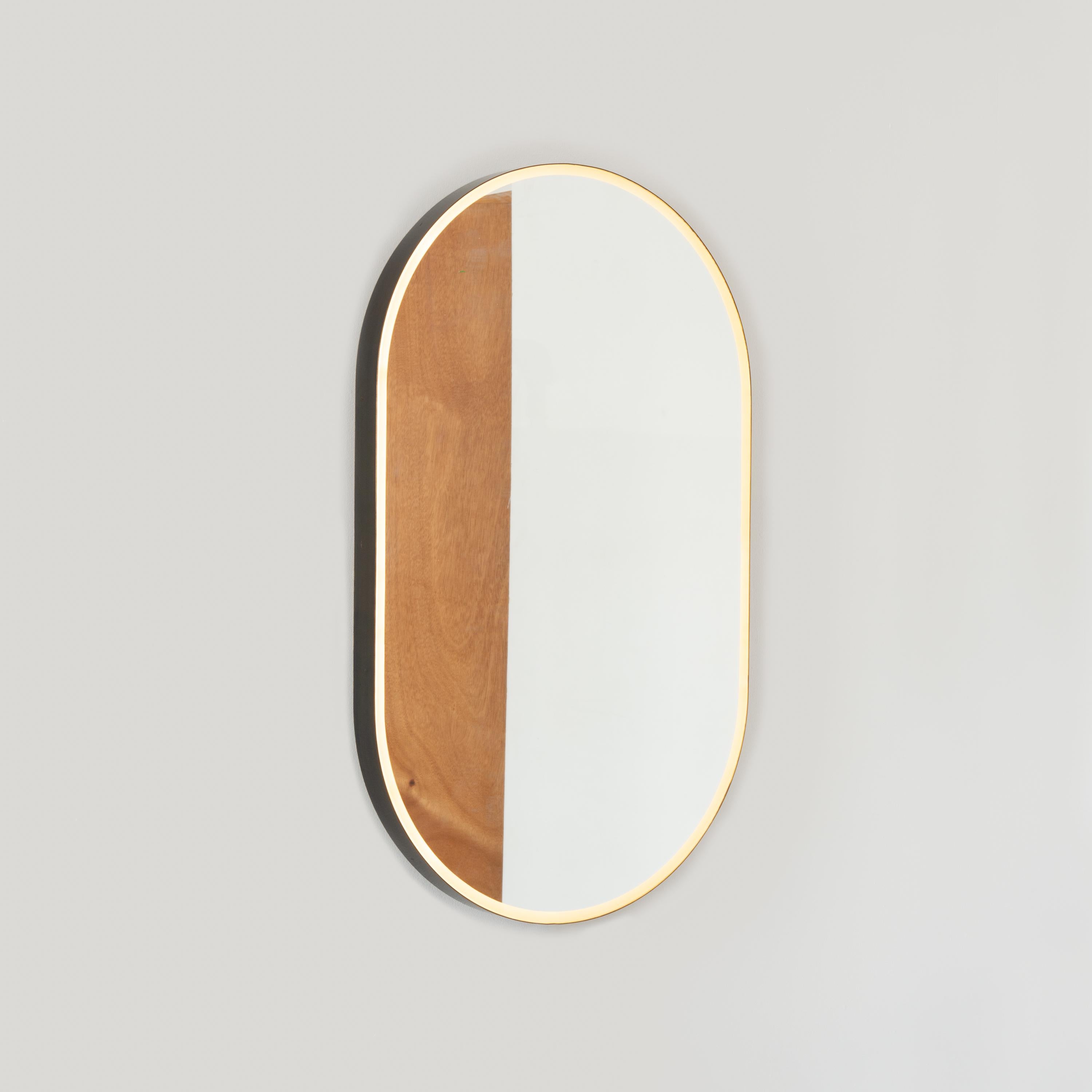Organic Modern Capsula Illuminated Pill Shaped Customisable Mirror, Bronze Patina Frame, Large For Sale