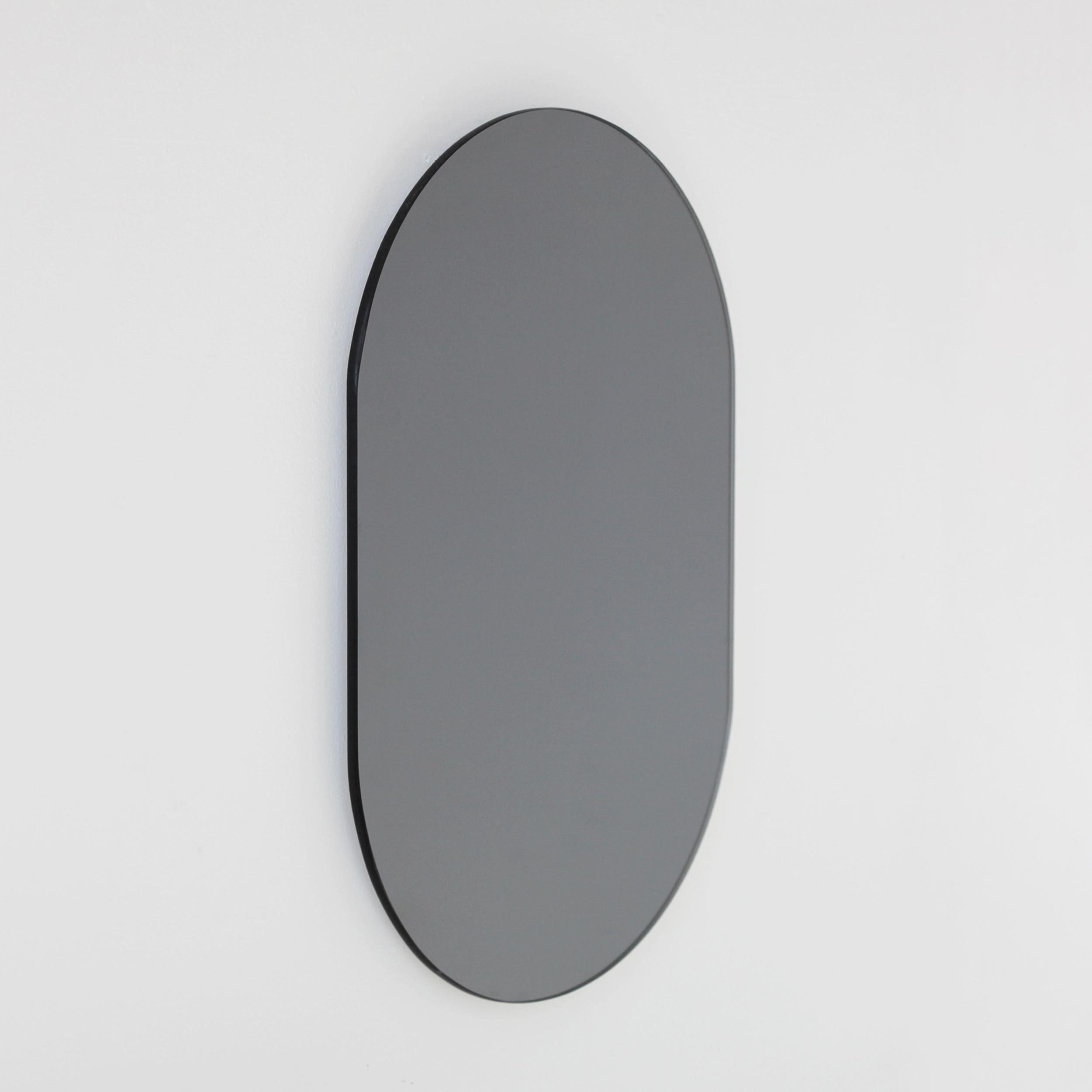 British Capsula Pill Capsule Shape Black Tinted Frameless Minimalist Mirror, XL For Sale