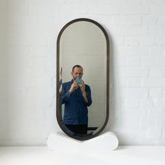 Capsula Pill Shaped Bevelled Mirror w Contemporary Bronze Patina Full Frame, XL