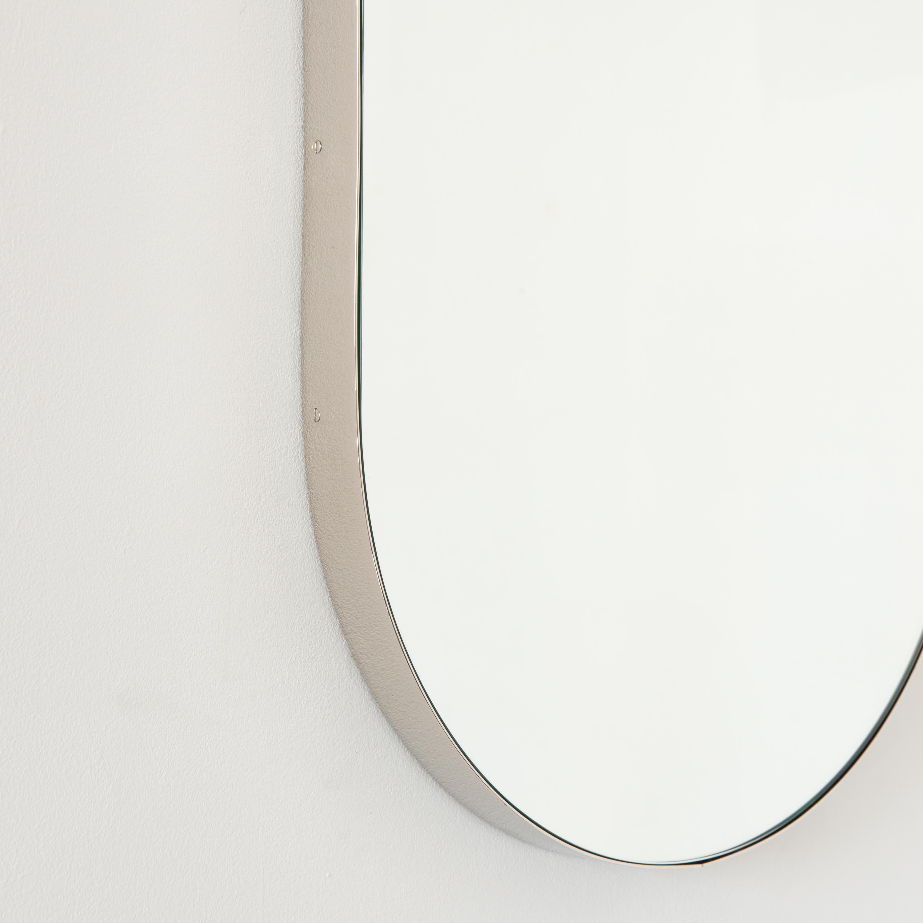 Capsula Pill Shaped Contemporary Mirror with Nickel Plated Frame, Large In New Condition For Sale In London, GB
