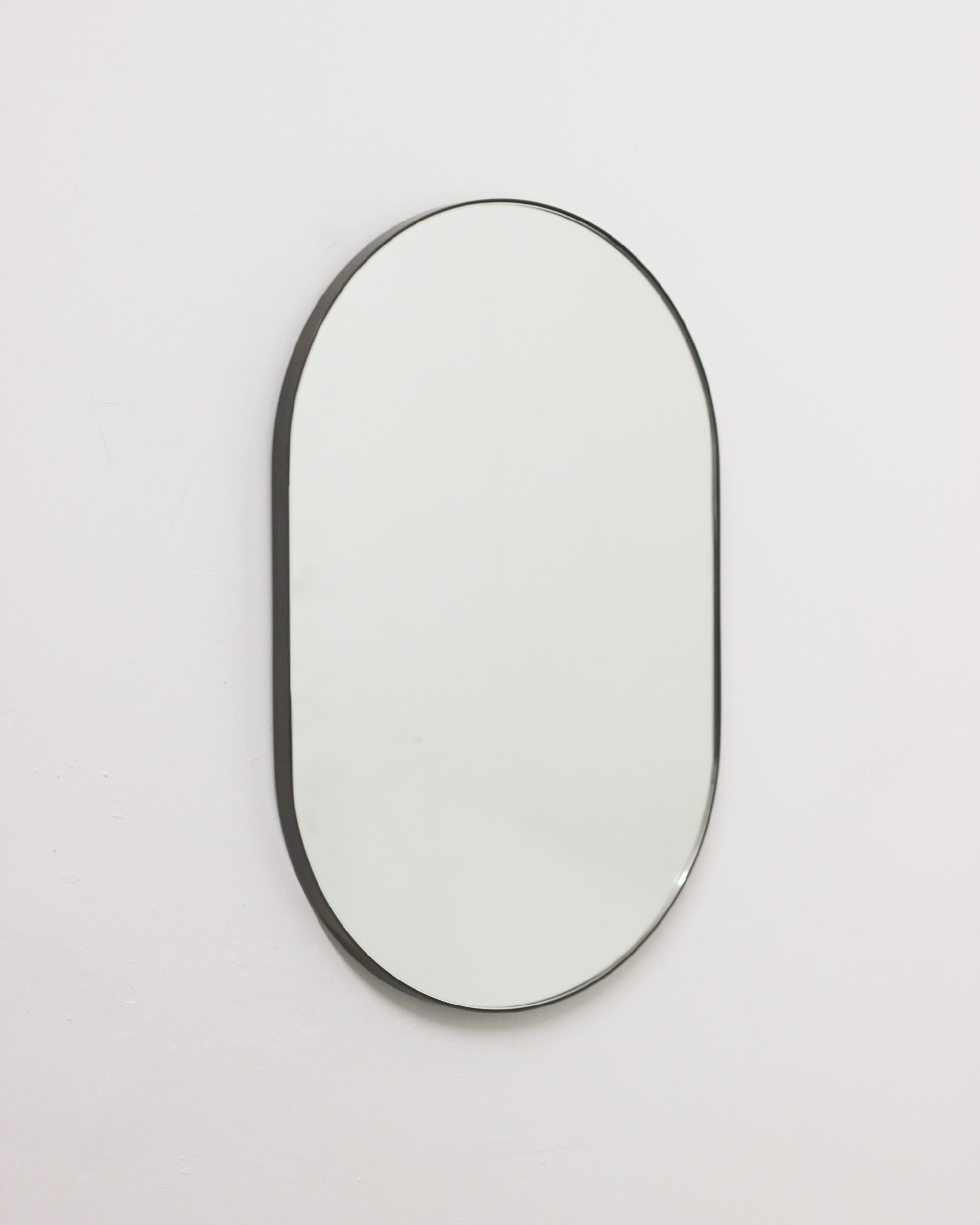 British Capsula Shaped Mirror For Workshop APD Patina Frame, XL For Sale