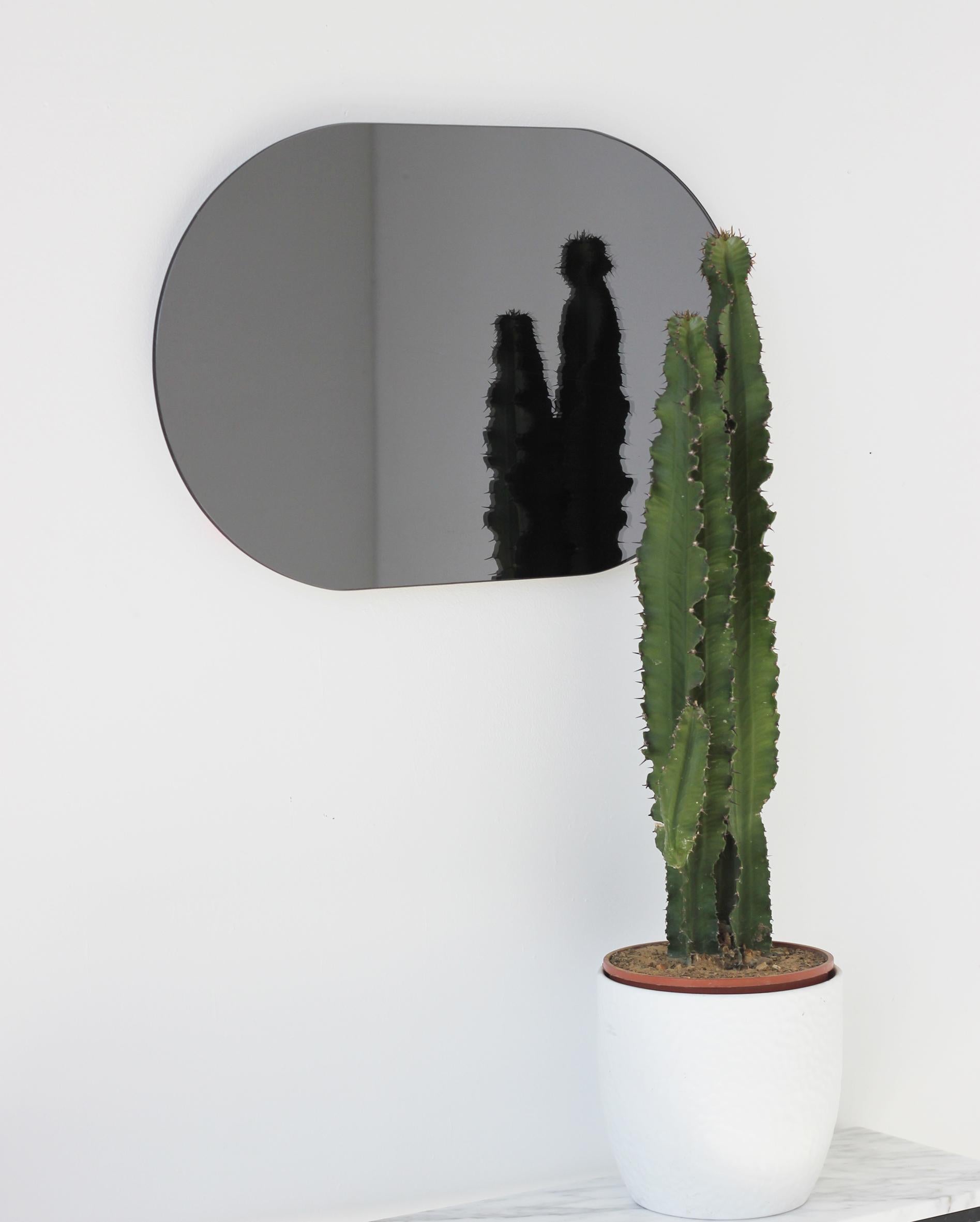Capsula Capsule shaped Black Tinted Minimalist Frameless Mirror, Medium In New Condition For Sale In London, GB