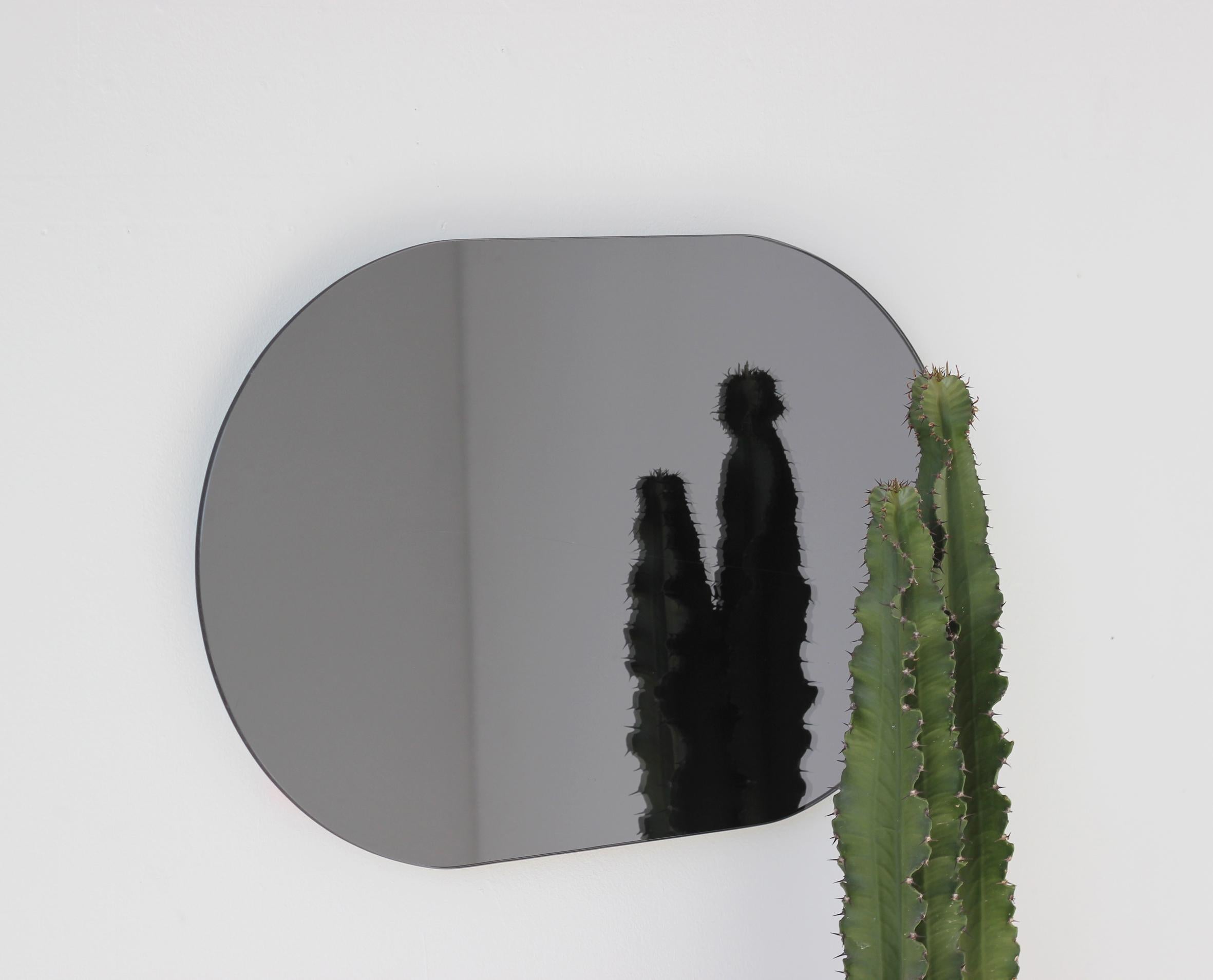 Contemporary Capsula Capsule shaped Black Tinted Minimalist Frameless Mirror, Medium For Sale