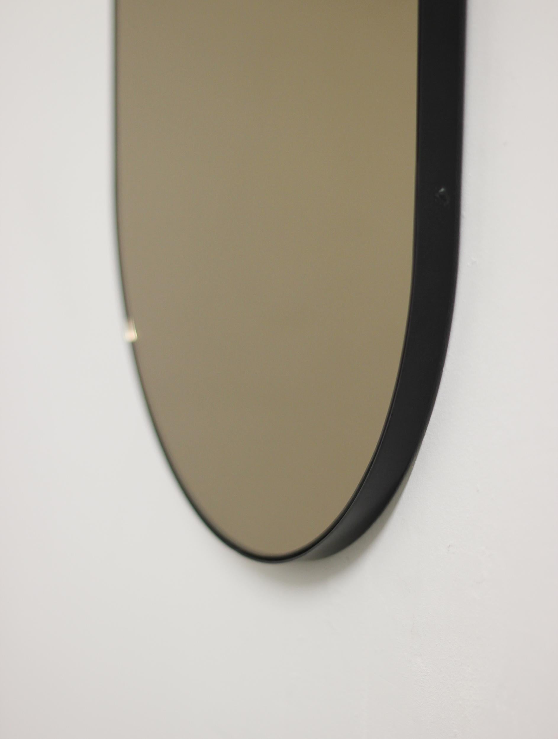 Capsula Capsule shaped Bronze Contemporary Mirror with Black Frame, Small For Sale 2
