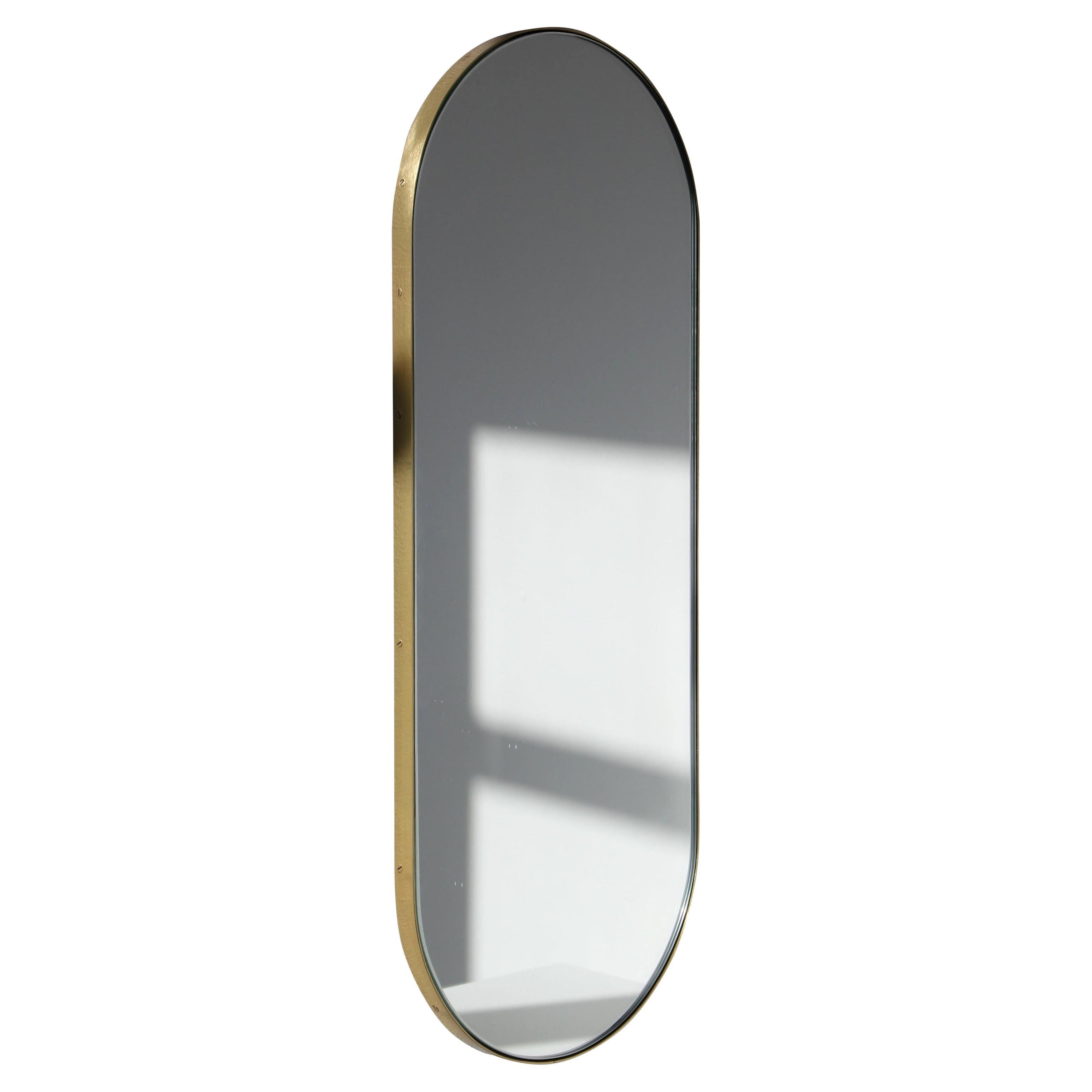 Capsula Capsule Pill Shaped Elegant Narrow Mirror with Brass Frame, XL For Sale