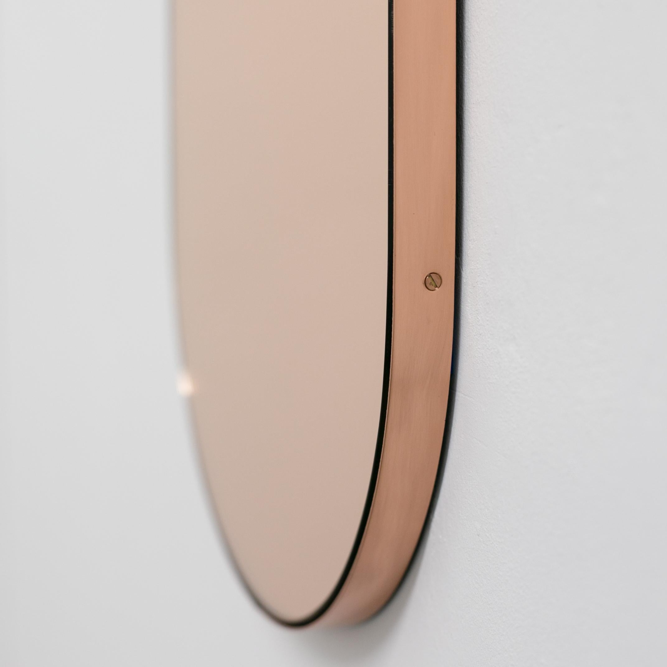 British Capsula Capsule Pill Shape Peach Mirror Contemporary Copper Frame, Large For Sale