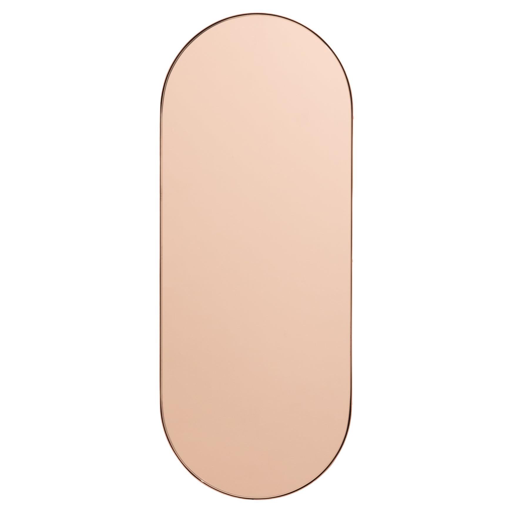 Capsula Capsule Pill Shaped Peach Mirror with Contemporary Copper Frame, XL For Sale