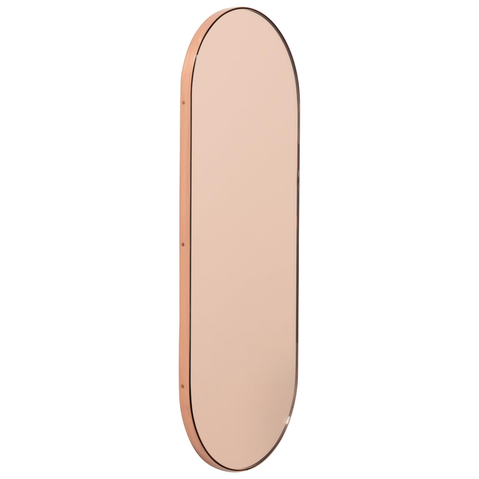 Capsula Capsule Shaped Rose Gold Mirror with Copper Frame, Medium For Sale