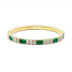Capsule Band Yellow Gold Diamond Emerald Bracelet for Her
