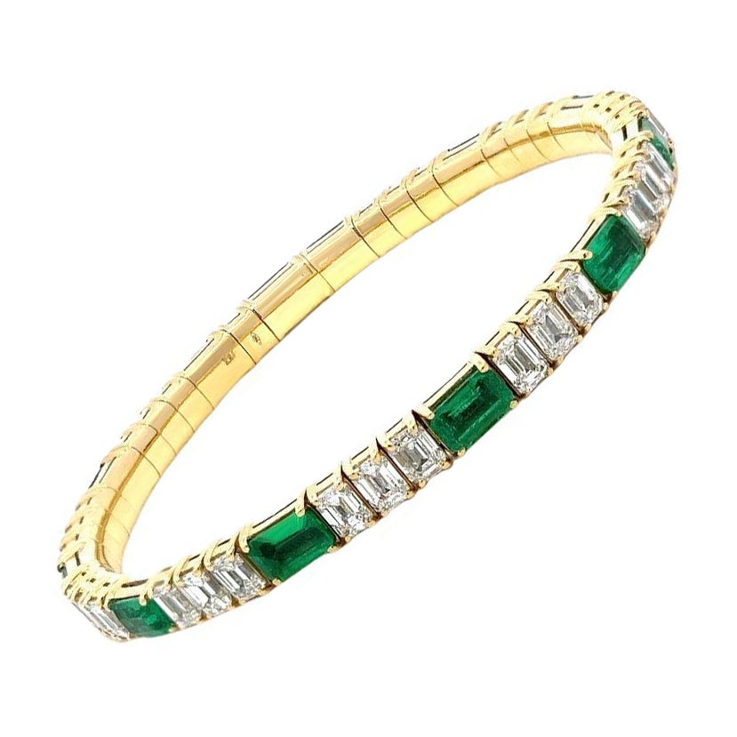 Capsule Band Gelbgold Diamant-Smaragd-Armband für Sie im Angebot