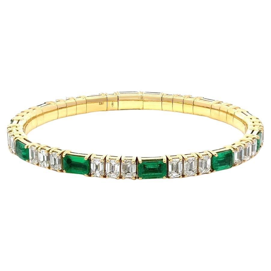 Capsule Band Yellow Gold Diamond Emerald Bracelet for Her For Sale