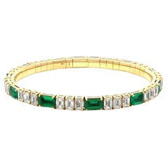 Capsule Band Yellow Gold Diamond Emerald Bracelet for Her
