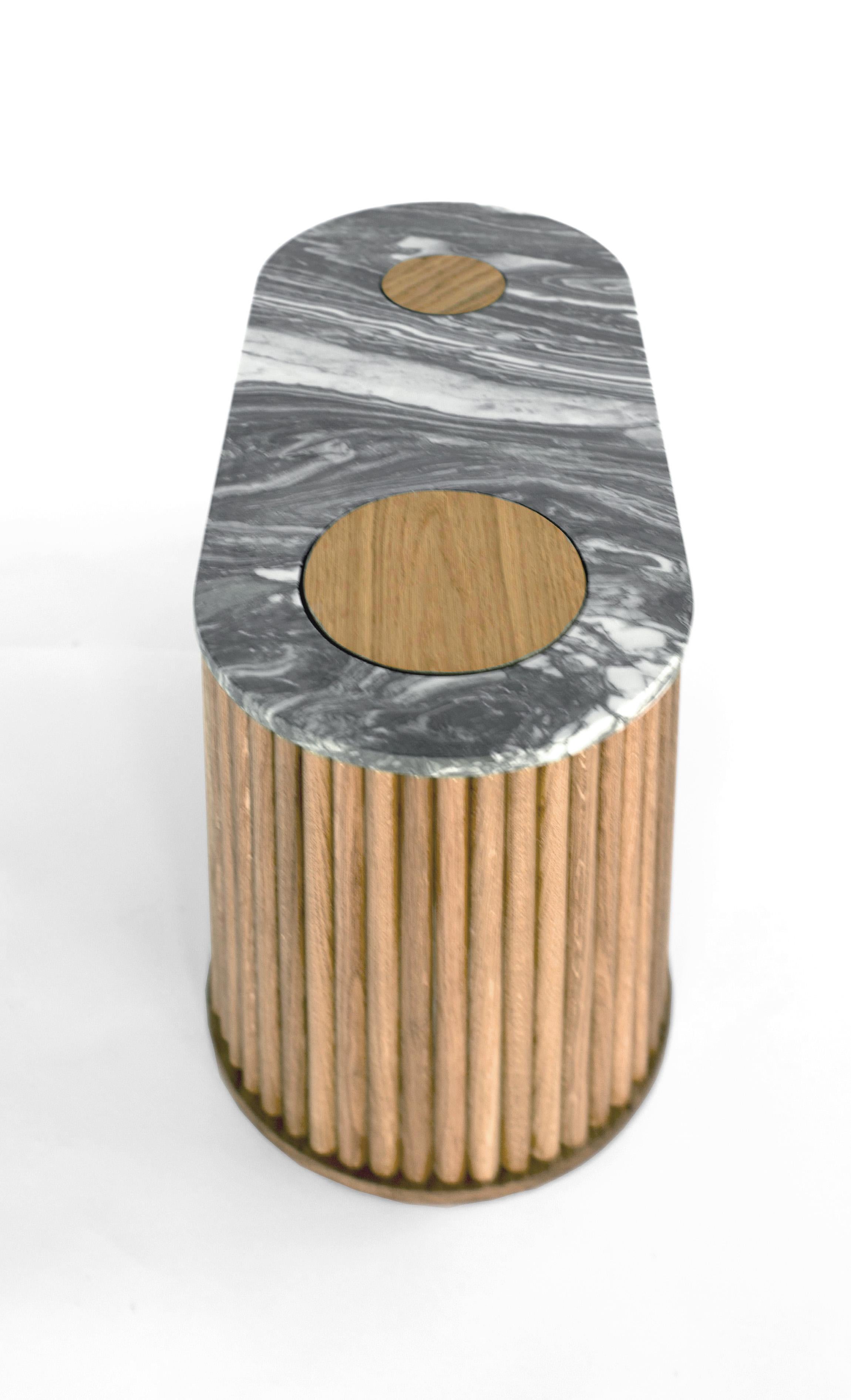 American Capsule Table N5, Custom Marble and Solid Oak by Wolfgang & Hite For Sale